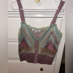 Endless Rose Ruffle Trim Color Block Metallic Knit Tank Top